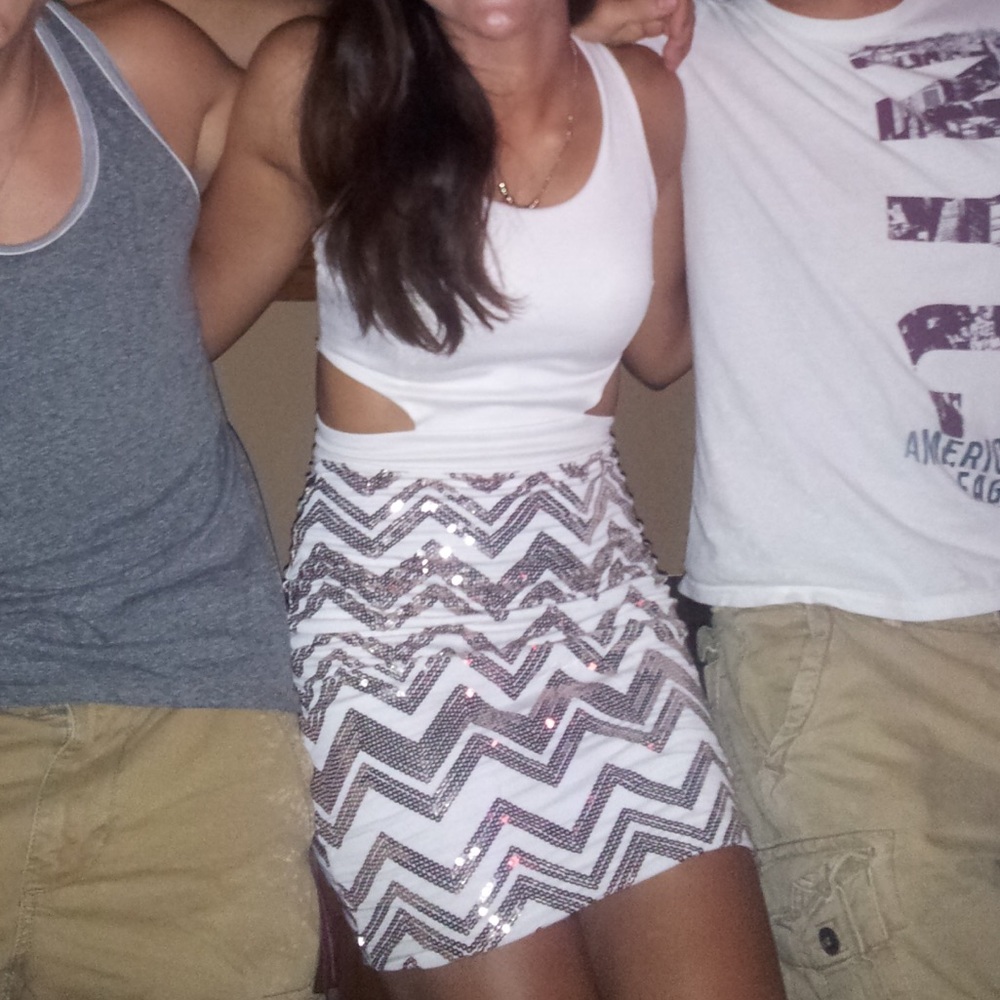 Charlotte Russe Sequin Chevron Dress, White Dress